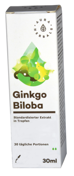 Ginkgo biloba Extrakt hochdosiert, standarisiert, in Tropfen, 30ml, Monatspackung- verbessert Durchblutung, Sauerstoffzufuhr im Gehirn, den Beinen, Konzentration, Gedächtnis, Lernfähigkeit, Sehvermögen, gegen Ohrengeräusche, Gleichgewichtsstörungen,  Schm